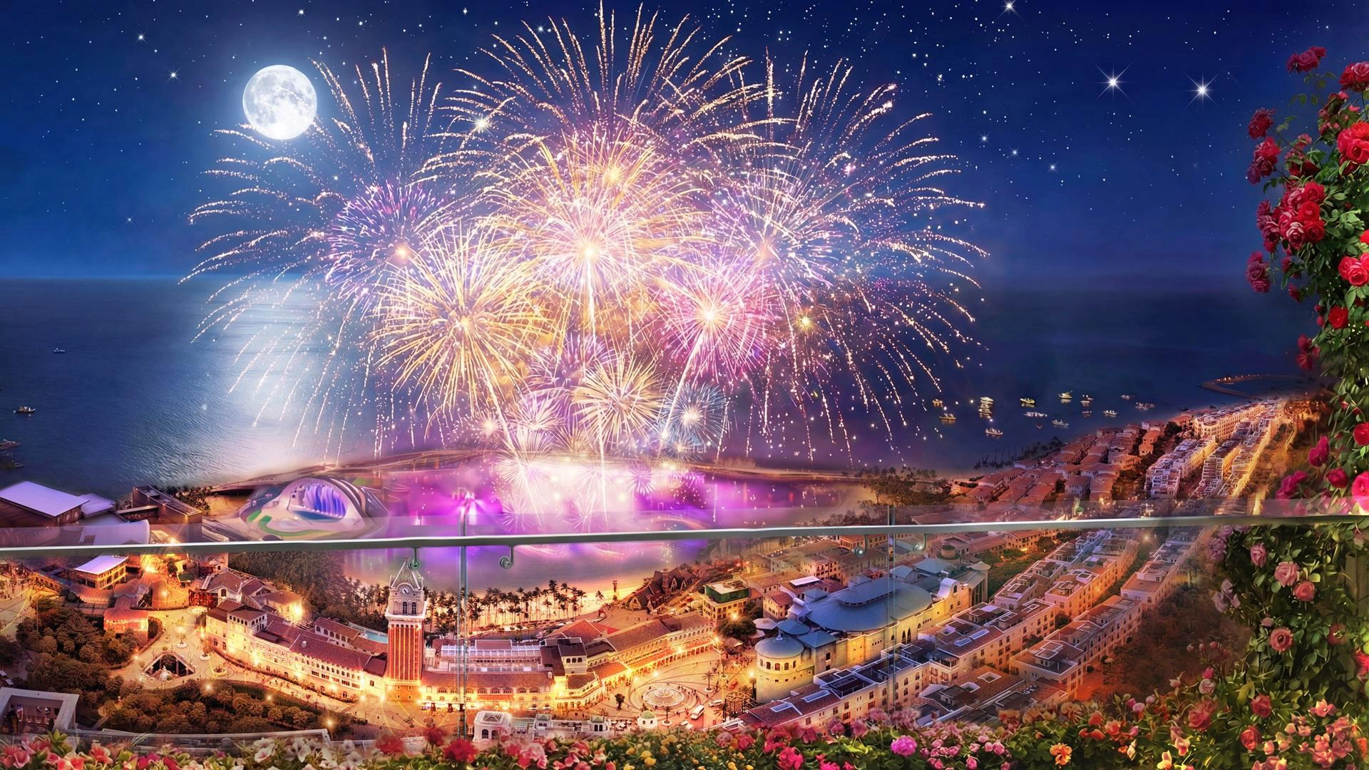 Căn hộ The Sunset sở hữu tầm nhìn hướng thẳng Cầu Hôn - nơi thường xuyên diễn ra các show diễn nghệ thuật.